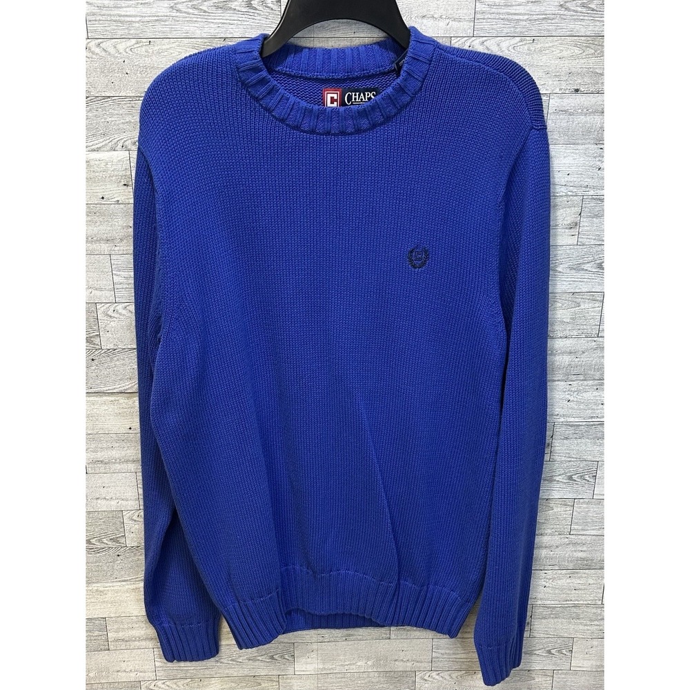 CHAPS Men's (Size M) Long Sleeve Crew Neck Sweater Logo Blue Tight Knit‎